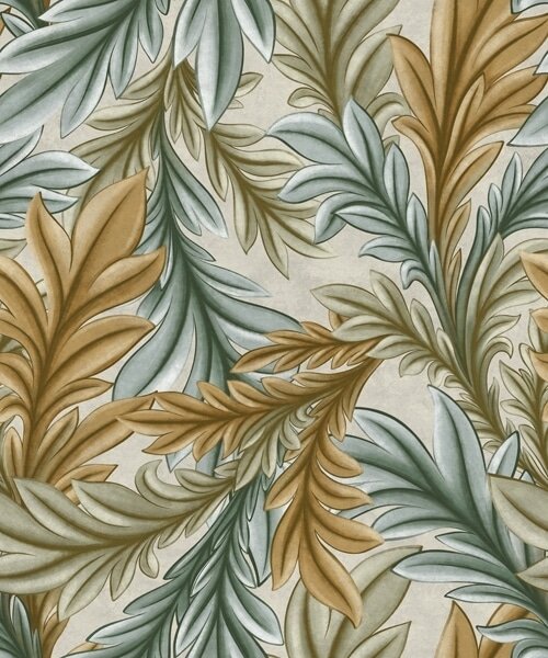 Carta da parati Fogliame decorativo in una calda palette di colori ocra e verde, Parati fiori e piante classici, a00673 : Uwalls.it