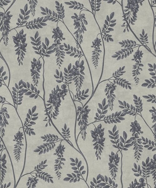 Carta da parati Rami con fiori scuri su sfondo grigio-beige, Parati fiori e piante classici, a00672 : Uwalls.it