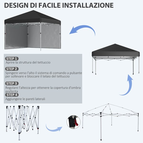 Outsunny Gazebo 3x3m Pieghevole con Borsa da Trasporto e sacco di sabbia,in Acciaio e Tessuto Oxford,Altezza Regolabile,Nero | Aosom Italy