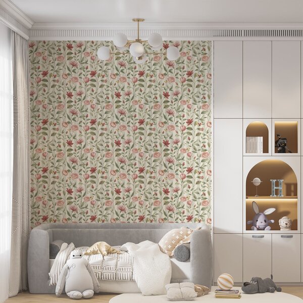 Carta da parati Steli floreali con farfalle su sfondo chiaro, Parati fiori e piante classici, a00698 : Uwalls.it