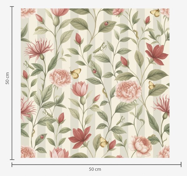 Carta da parati Steli floreali con farfalle su sfondo chiaro, Parati fiori e piante classici, a00698 : Uwalls.it