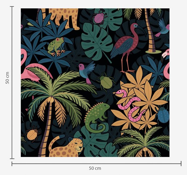Carta da parati Animali tropicali dai colori vivaci tra il fogliame su uno, Parati natura classici, Parati natura foglie classici, a00701 : Uwalls.it
