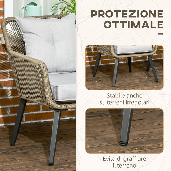 Outsunny Set Tavolino e Sedie da Giardino 3 Pezzi in Rattan PE e Acciaio con 2 Sedie Moderne e 1 Tavolino da Caffè, Grigio|Aosom