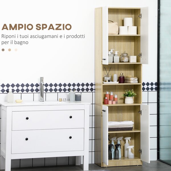 Kleankin Mobile Bagno in Truciolato Bianco con 2 Armadietti con Ante e 2 Ripiani Aperti, 53x33.5x195.7 cm|Aosom