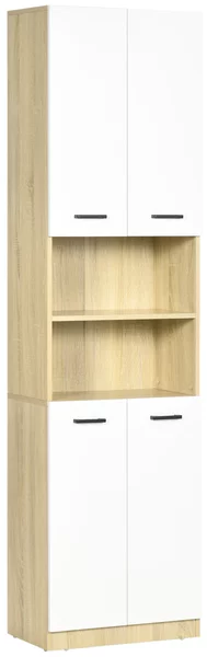 Kleankin Mobile Bagno in Truciolato Bianco con 2 Armadietti con Ante e 2 Ripiani Aperti, 53x33.5x195.7 cm|Aosom