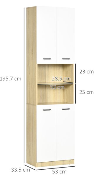 Kleankin Mobile Bagno in Truciolato Bianco con 2 Armadietti con Ante e 2 Ripiani Aperti, 53x33.5x195.7 cm|Aosom