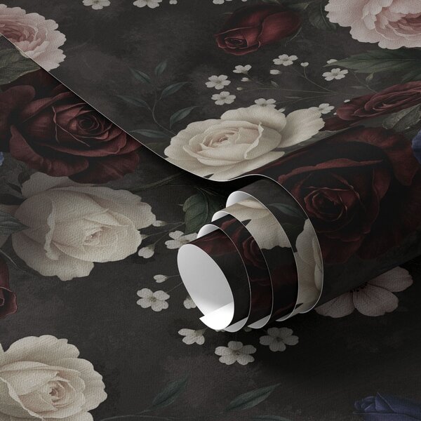 Carta da parati Rose scure, anemoni e peonie su uno sfondo intenso, Parati fiori e piante classici, a00704 : Uwalls.it