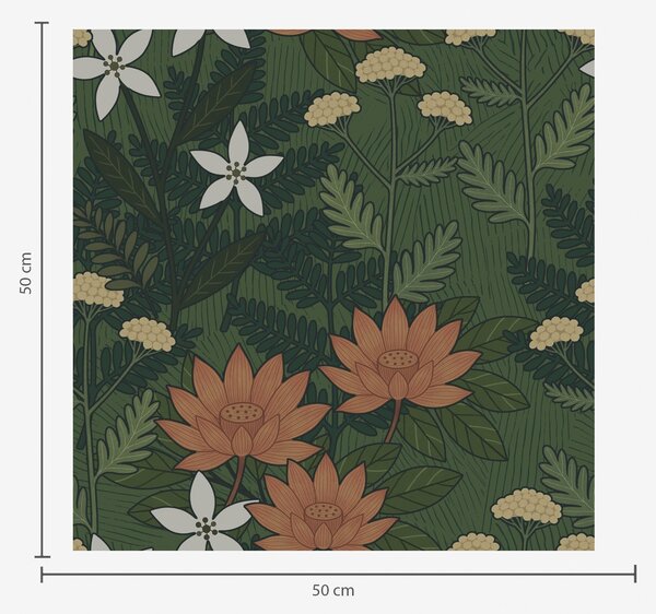 Carta da parati Grandi fiori tra fogliame verde, composizione decorativa, Parati fiori e piante classici, a00708 : Uwalls.it
