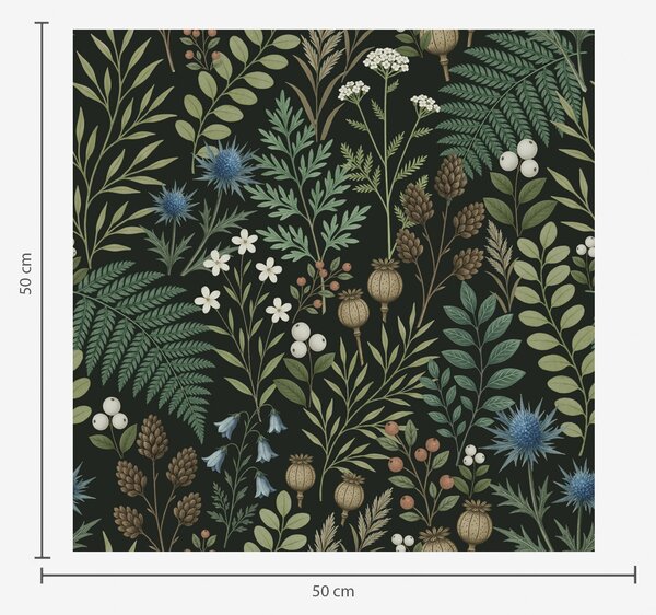 Carta da parati Erbe di campo, bacche e semi su sfondo scuro, Parati fiori e piante classici, a00706 : Uwalls.it