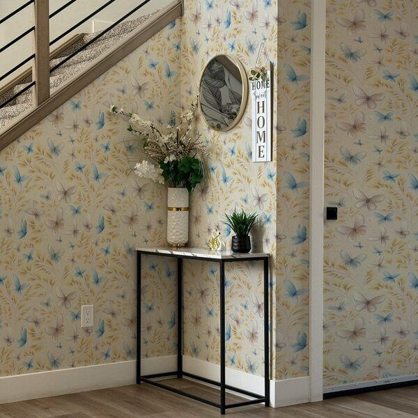 Carta da parati Farfalle leggere tra foglie gialle su uno sfondo chiaro, Parati fiori e piante classici, a00795 : Uwalls.it