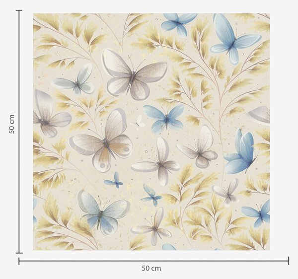 Carta da parati Farfalle leggere tra foglie gialle su uno sfondo chiaro, Parati fiori e piante classici, a00795 : Uwalls.it