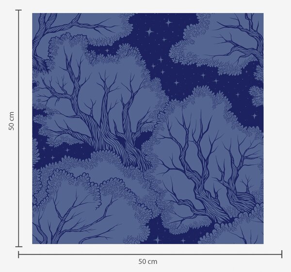 Carta da parati Sagome di alberi sotto un cielo stellato nei toni del blu, Parati foresta classici, Parati classici Bosco Alberi, a00798 : Uwalls.it