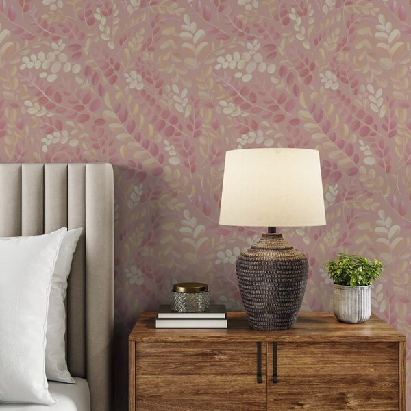 Carta da parati Delicato fogliame rosa-pesca con un leggero luccichio di colore, Parati fiori e piante classici, a00799 : Uwalls.it