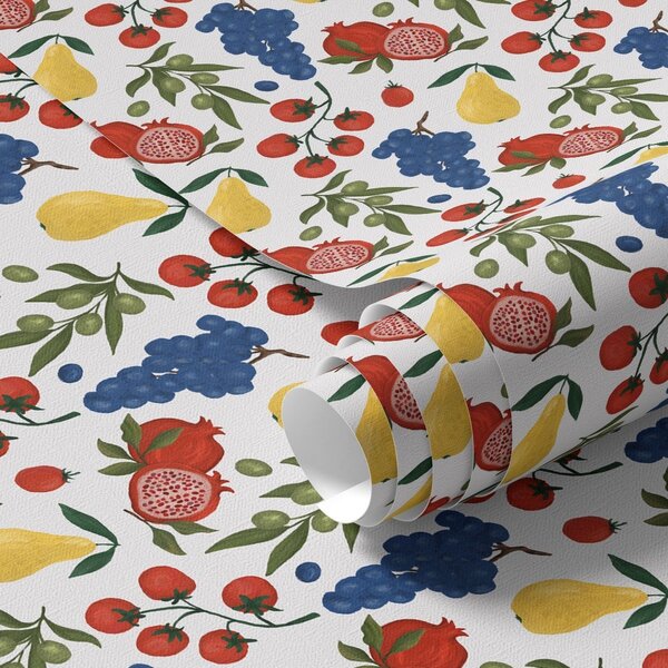Carta da parati Frutta succosa: melograni, uva, pere su sfondo bianco, Parati classici Cibo e bevande, a00801 : Uwalls.it