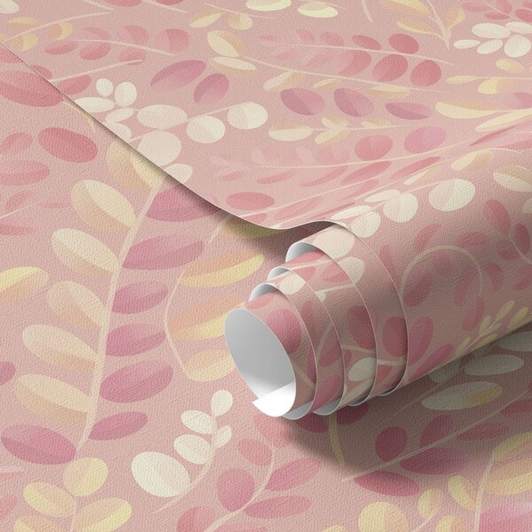 Carta da parati Delicato fogliame rosa-pesca con un leggero luccichio di colore, Parati fiori e piante classici, a00799 : Uwalls.it