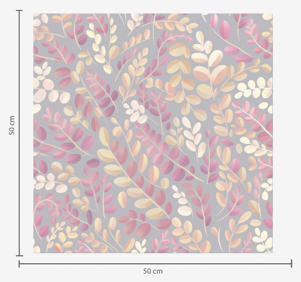 Carta da parati Rami color pastello con fogliame rosa-pesca su sfondo grigio, Parati fiori e piante classici, a00799v1 : Uwalls.it