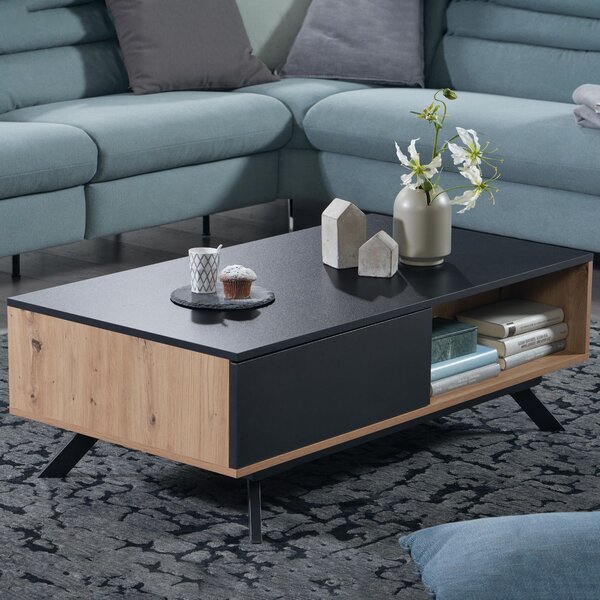 Tavolino 110x60x38 cm mdf decoro rovere / nero tavolo soggiorno | Wohnling
