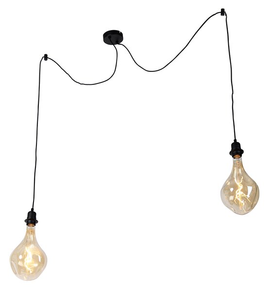 Lampada a sospensione nera a 2 luci con LED oro dimmerabile - Cava Luxe