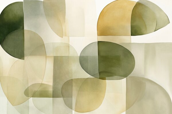 Carta da parati Forme astratte con texture in tonalità di verde e giallo, toni tenui, composizione, Carta da parati lastrazione, w09467 : Uwalls.it