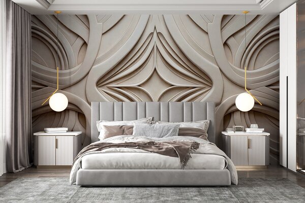 Carta da parati Stampa geometrica astratta simmetrica con texture, colore beige chiaro, stile art déco,, Carta da parati 3D, w09473 : Uwalls.it