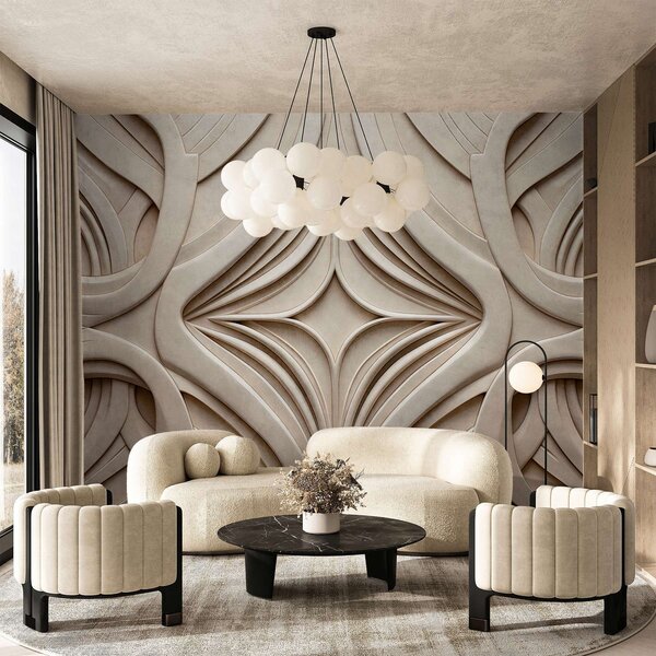 Carta da parati Stampa geometrica astratta simmetrica con texture, colore beige chiaro, stile art déco,, Carta da parati 3D, w09473 : Uwalls.it