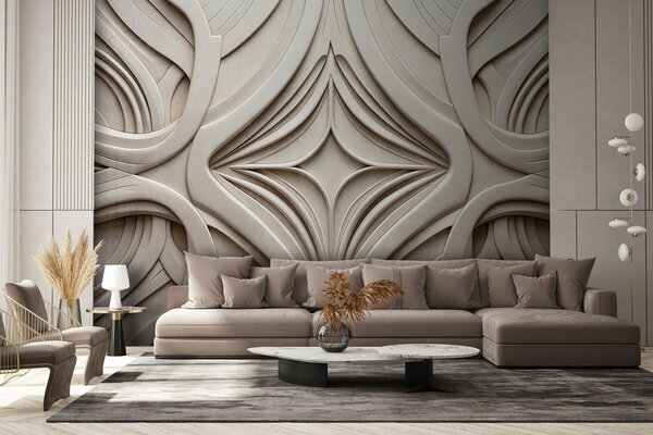 Carta da parati Stampa geometrica astratta simmetrica con texture, colore beige chiaro, stile art déco,, Carta da parati 3D, w09473 : Uwalls.it