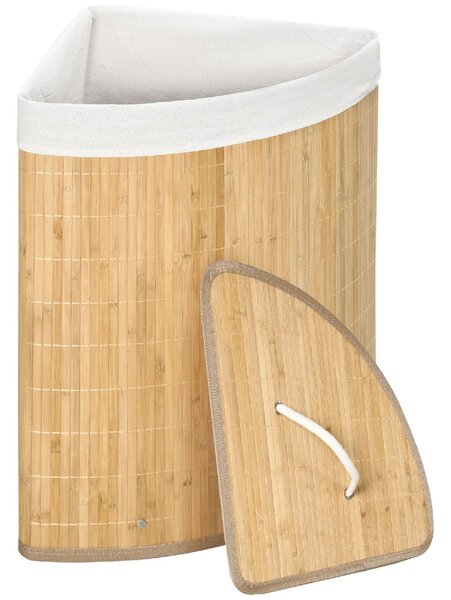 DecHome Cesto Portabiancheria con Coperchio Triangolare in Bamb e Tessuto 38x38x57 cm colore Legno - 85DH0NDALT