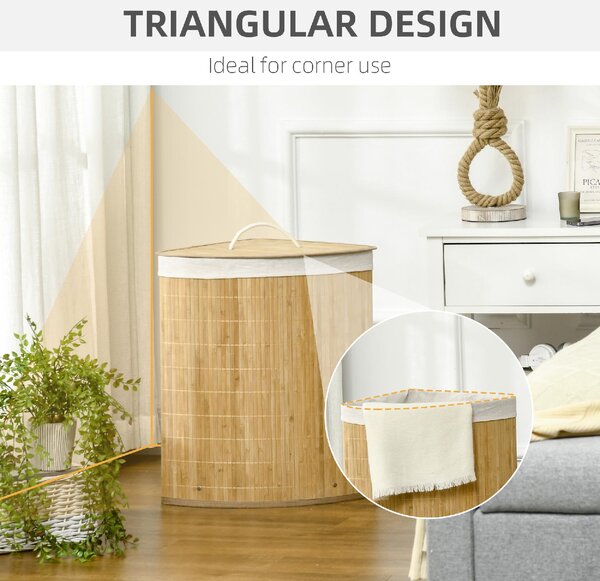 DecHome Cesto Portabiancheria con Coperchio Triangolare in Bamb e Tessuto 38x38x57 cm colore Legno - 85DH0NDALT
