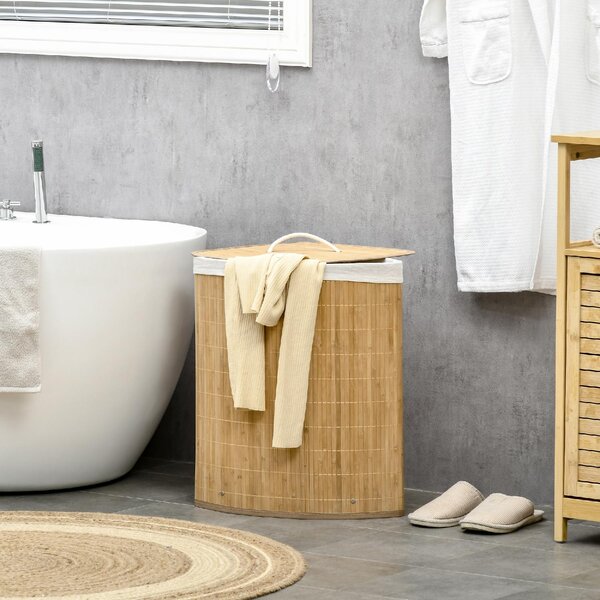 DecHome Cesto Portabiancheria con Coperchio Triangolare in Bamb e Tessuto 38x38x57 cm colore Legno - 85DH0NDALT