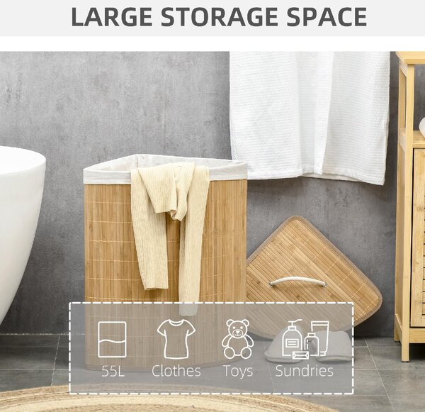 DecHome Cesto Portabiancheria con Coperchio Triangolare in Bamb e Tessuto 38x38x57 cm colore Legno - 85DH0NDALT
