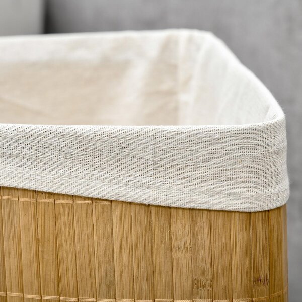 DecHome Cesto Portabiancheria con Coperchio Triangolare in Bamb e Tessuto 38x38x57 cm colore Legno - 85DH0NDALT