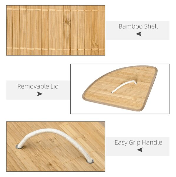 DecHome Cesto Portabiancheria con Coperchio Triangolare in Bamb e Tessuto 38x38x57 cm colore Legno - 85DH0NDALT