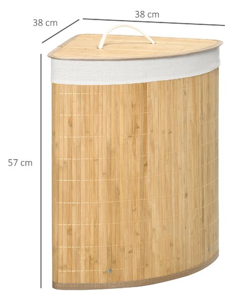 DecHome Cesto Portabiancheria con Coperchio Triangolare in Bamb e Tessuto 38x38x57 cm colore Legno - 85DH0NDALT
