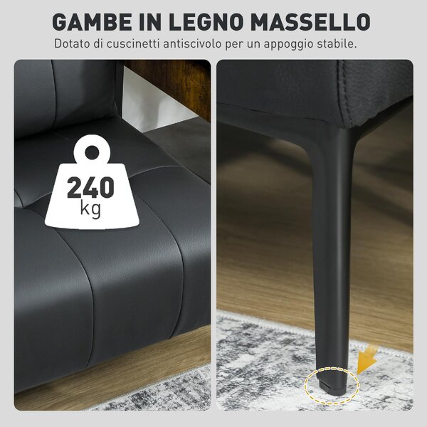 DecHome Divano 2 Posti Moderno in Ecopelle Dimensioni 115x73x83 cm colore Nero