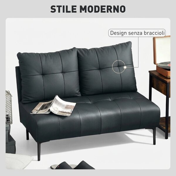 DecHome Divano 2 Posti Moderno in Ecopelle Dimensioni 115x73x83 cm colore Nero