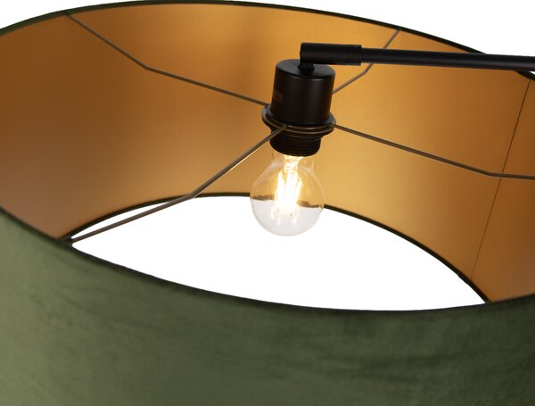 Lampada da terra nera regolabile con paralume verde e interno dorato 50cm - Editor