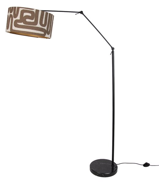 Lampada da terra nera regolabile con paralume a righe marroni e beige 50cm - Editor