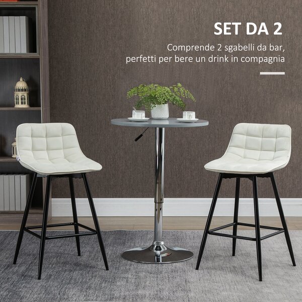 HOMCOM Set 2 Sgabelli da cucina e Bar con Schienale e Poggiapiedi, Sedie Imbottite Alte in Metallo e Velluto, Bianco Crema, 45x47x88 cm|Aosom Italy