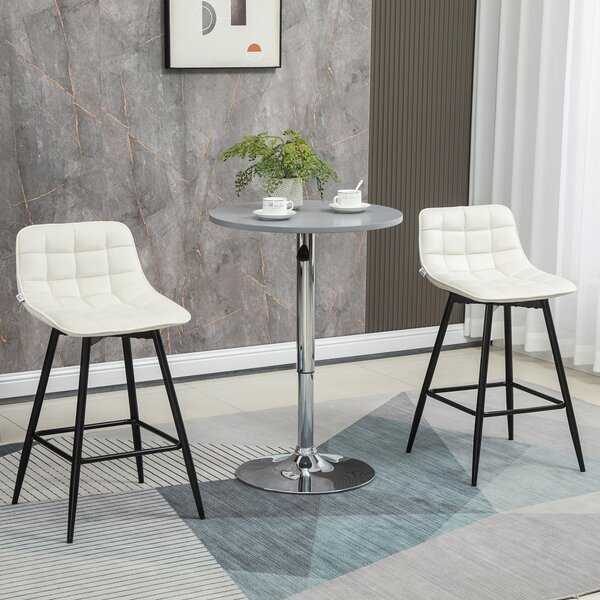 HOMCOM Set 2 Sgabelli da cucina e Bar con Schienale e Poggiapiedi, Sedie Imbottite Alte in Metallo e Velluto, Bianco Crema, 45x47x88 cm|Aosom Italy