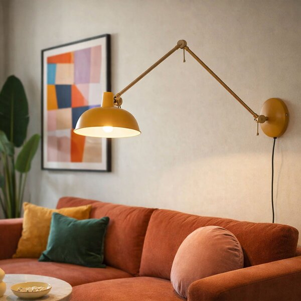 Lampada da parete retrò in acciaio giallo con bronzo - Milou