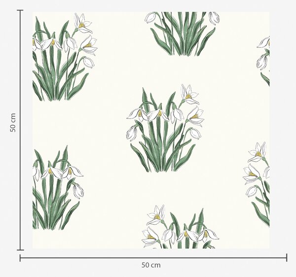 Carta da parati Bucaneve con foglie verdi su sfondo grigio chiaro, Parati fiori e piante classici, a00651v1 : Uwalls.it