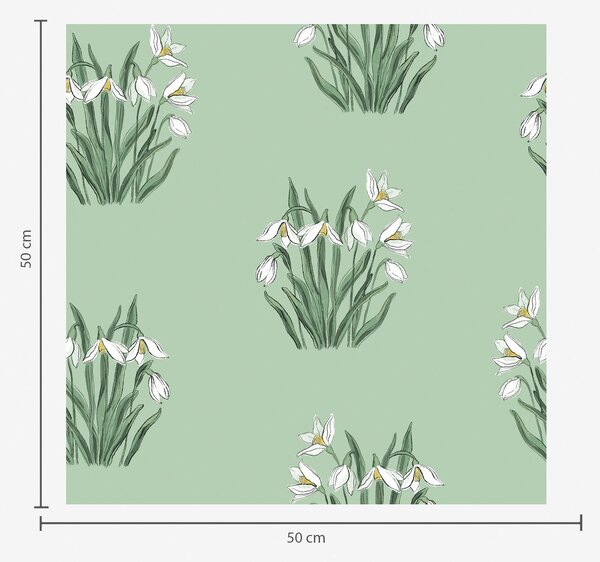 Carta da parati Bucaneve con foglie verdi su uno sfondo verde chiaro, Parati fiori e piante classici, a00651v4 : Uwalls.it