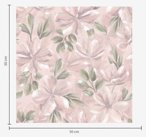 Carta da parati Fiori rosa con foglie delicate su uno sfondo morbido, Parati fiori e piante classici, a00675 : Uwalls.it