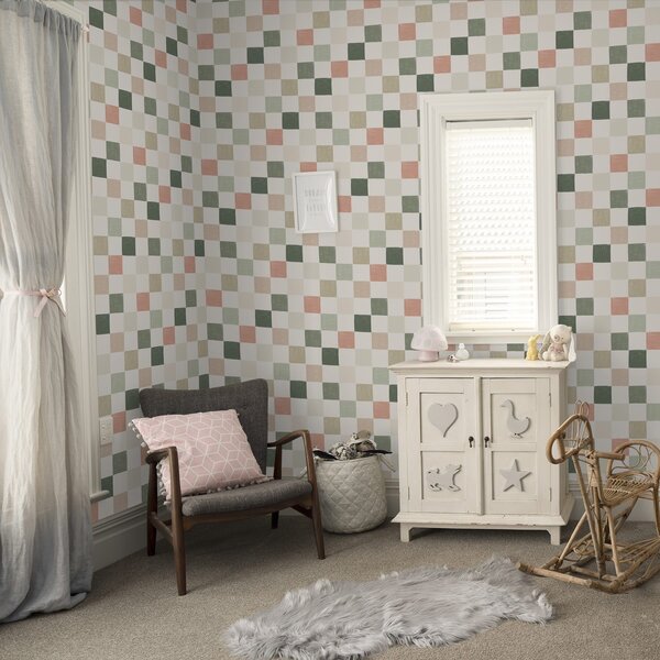 Carta da parati Morbido plaid nei toni pastello del verde, rosa e beige, Parati astratta classici, a00676 : Uwalls.it