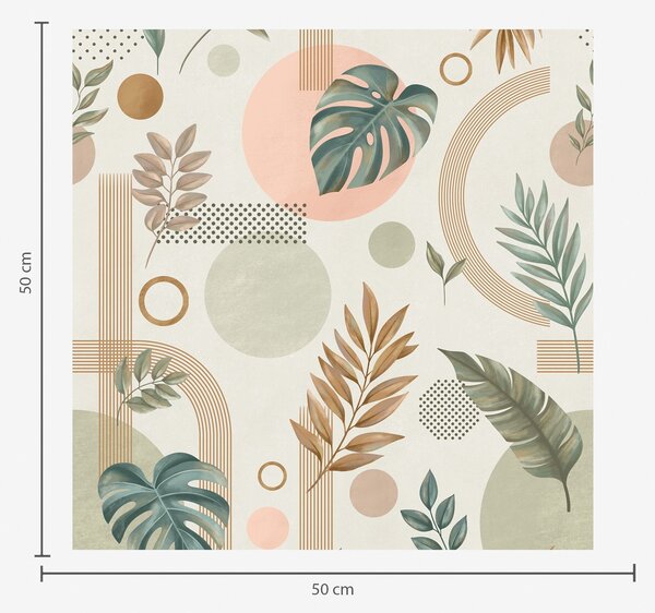 Carta da parati Foglie e forme geometriche in tonalità calde e tranquille, Parati fiori e piante classici, a00677 : Uwalls.it