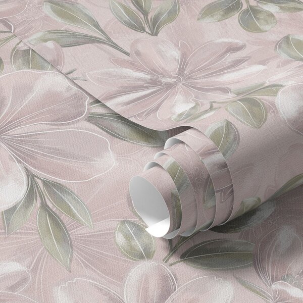 Carta da parati Fiori rosa con foglie delicate su uno sfondo morbido, Parati fiori e piante classici, a00675 : Uwalls.it