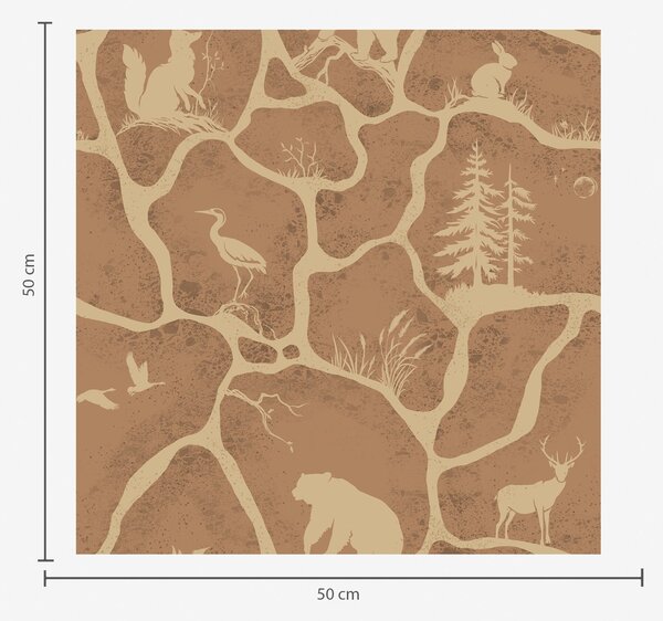 Carta da parati Sagome di animali e alberi in un paesaggio naturale con texture in pietra, Parati natura classici, a00727 : Uwalls.it