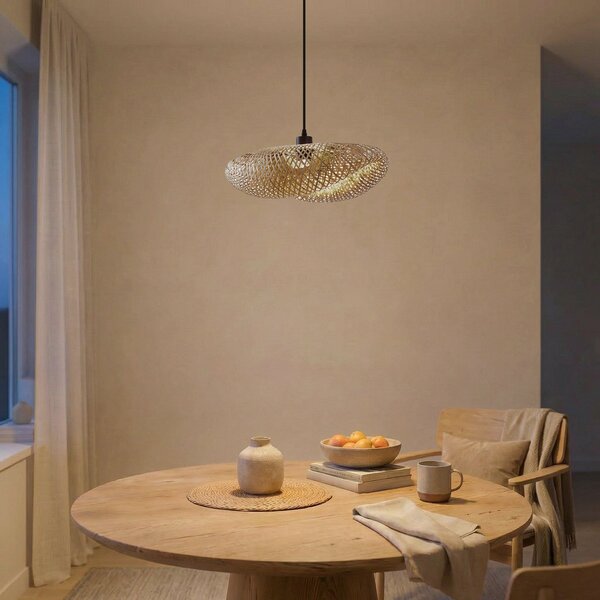 Lampada a sospensione Lindby, Eleane, dimmerabile, Legno, Soggiorno, Bambù, Campagna / rustico
