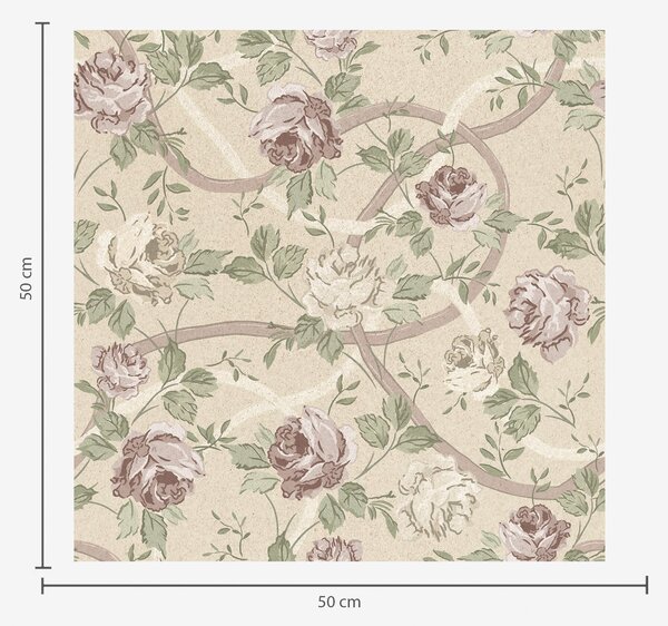 Carta da parati Rose con foglie verdi su una calda base beige, Parati fiori e piante classici, a00729 : Uwalls.it