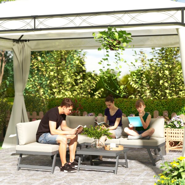 Outsunny Set da giardino d'angolo e convertibile 4 pezzi con 2 divani, 1 poltrona ad angolo e 1 tavolino basso